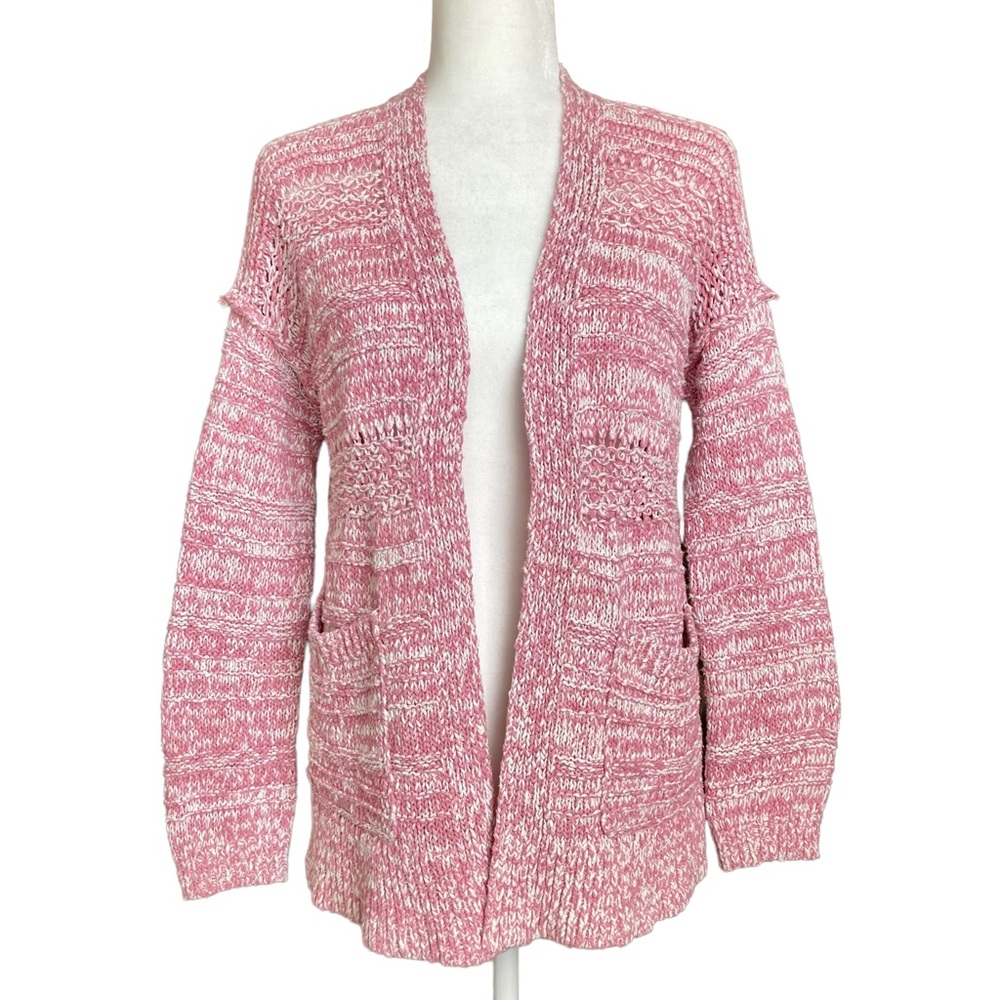 Abercrombie & Fitch Women’s Barbie pink white open front cable knit sweater XS